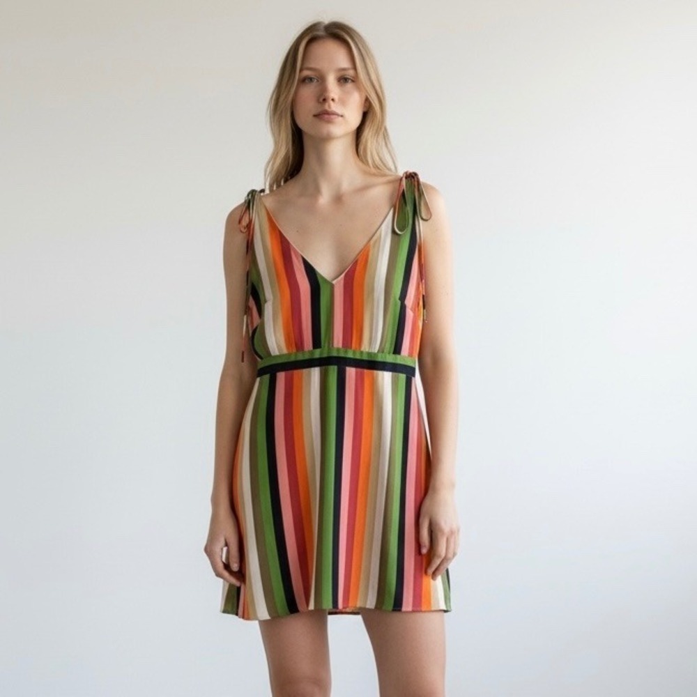Gianni Bini Colorful Striped V-Neck Mini Dress
